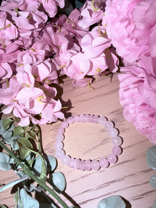 handmade rose quartz and amethyst crystal bracelet for self-love and emotional healing