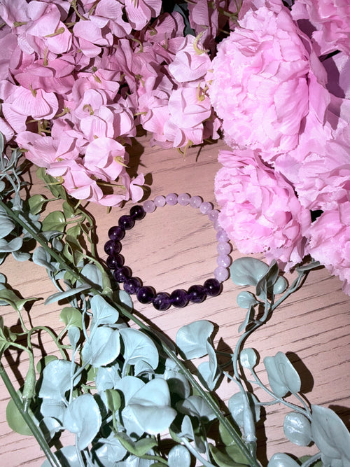 handmade amethyst and lavender amethyst crystal bracelet for peace, calm, and emotional balance